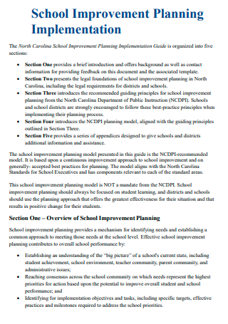 School Improvement Planning Implementation