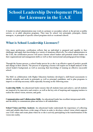 School Leadership Development Plan For Licensure