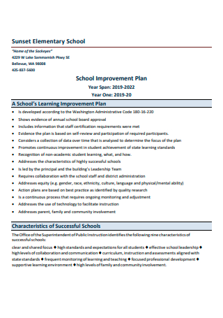 School Learning Improvement Plan