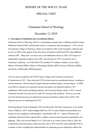 School of Theology Special Visit Report