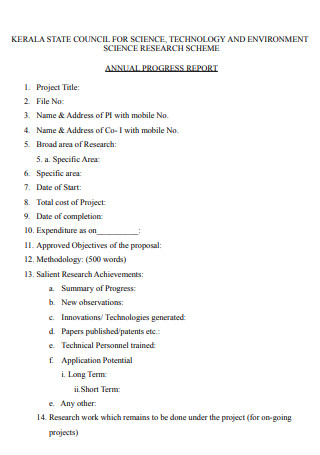 Science Research Annual Progress Report