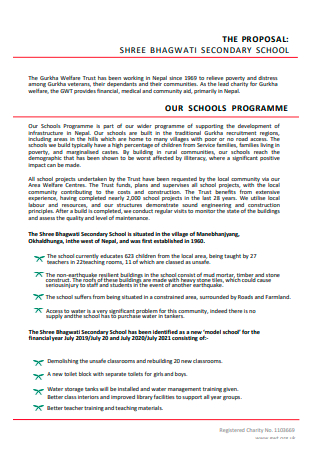 Secondary School Registered Charity Proposal
