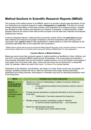 Sections in Scientific Research Report