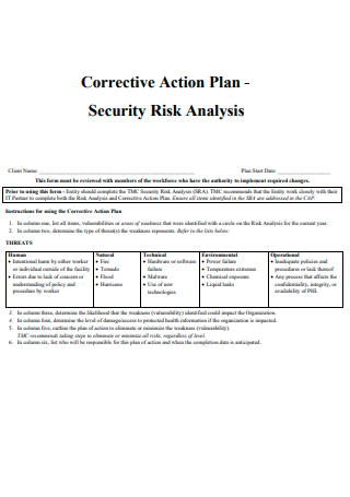 Security Risk Analysis Corrective Action Plan