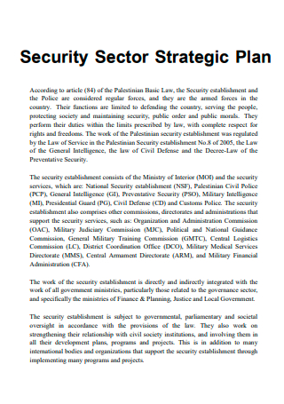 Security Sector Strategic Plan