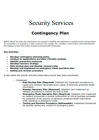 Security Services Contingency Plan
