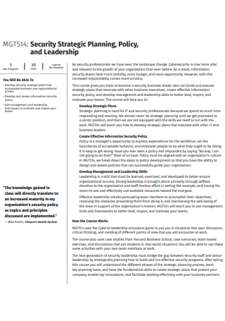Security Strategic Planning in PDF