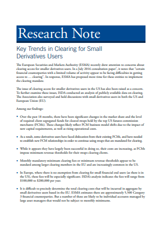 Small Derivatives Users Research Note