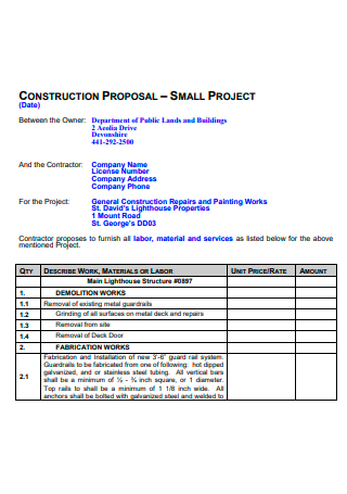 Small Project Construction Work Proposal