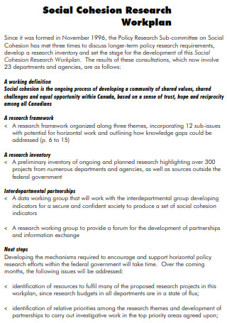 Social Cohesion Research Work Plan