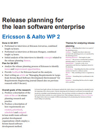 Software Enterprise Release Plan