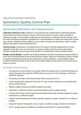 Spirometry Quality Control Plan