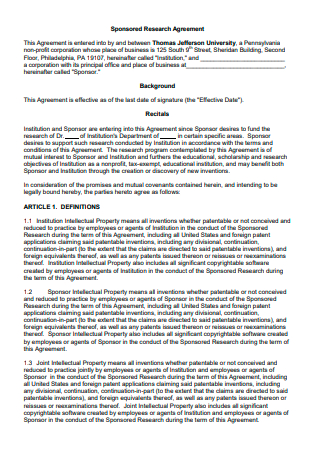 Sponsored Research Agreement Example