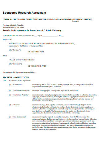 Sponsored Research Agreement Format