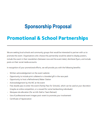 Sponsorship Promotional and School Partnership Proposal