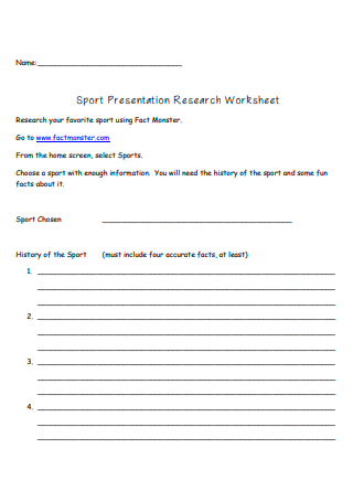 Sport Presentation Research Worksheet