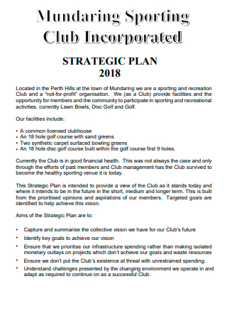 Sporting Club Incorporated Strategic Plan
