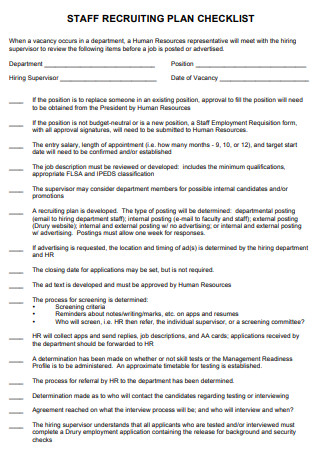Staff Recruitment Plan Checklist