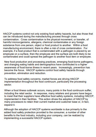 Standard HACCP Management Plan