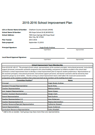 Standard School Improvement Plan