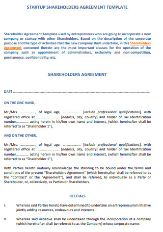 Startup Shareholder Agreement