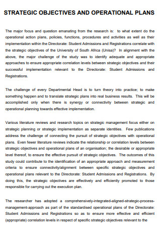 Strategic Objectives Operational Plan