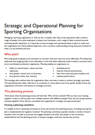 Strategic Operational Plan for Sporting