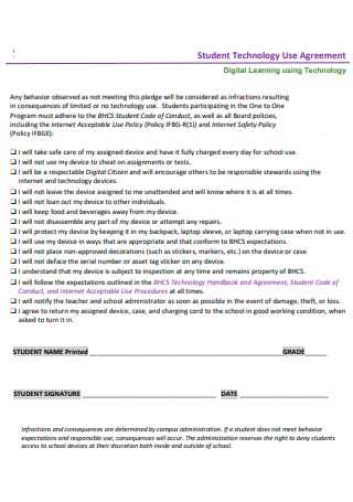 Student Digital Learning Technology Use Agreement