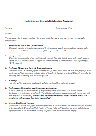 Student Mentor Research Collaboration Agreement