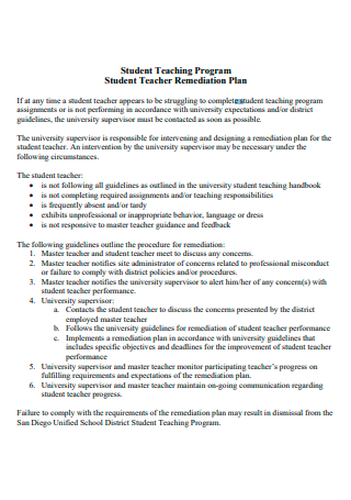 Student Teacher Remediation Plan