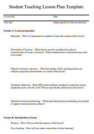 Student Teaching Lesson Plan Template 