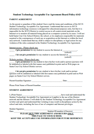 Student Technology Acceptable Use Agreement Board Policy