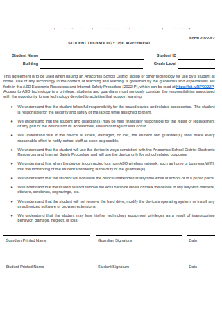 Student Technology Use Agreement Form