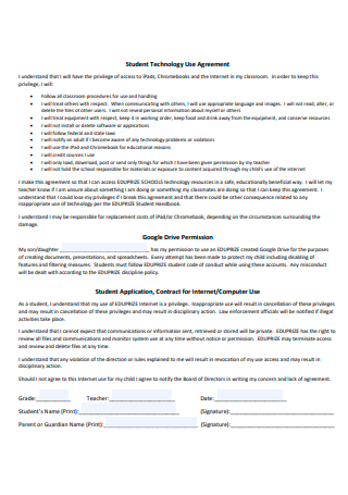 Student Technology Use Agreement Format