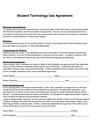 Student Technology Use Agreement Template