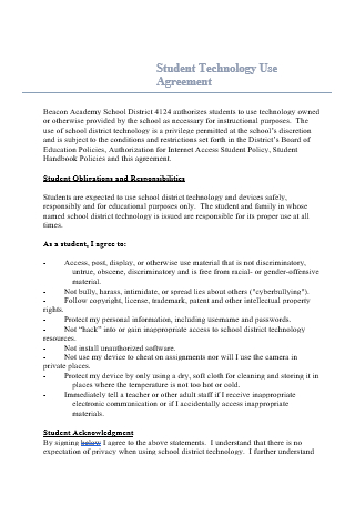 Student Technology Use Agreement in DOC
