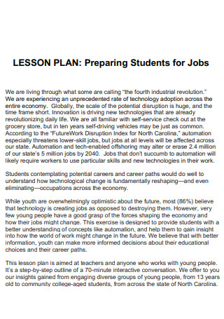 Students for Jobs Lesson Plan