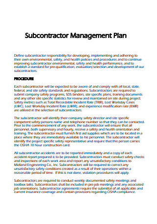 Subcontractor Management Plan in PDF