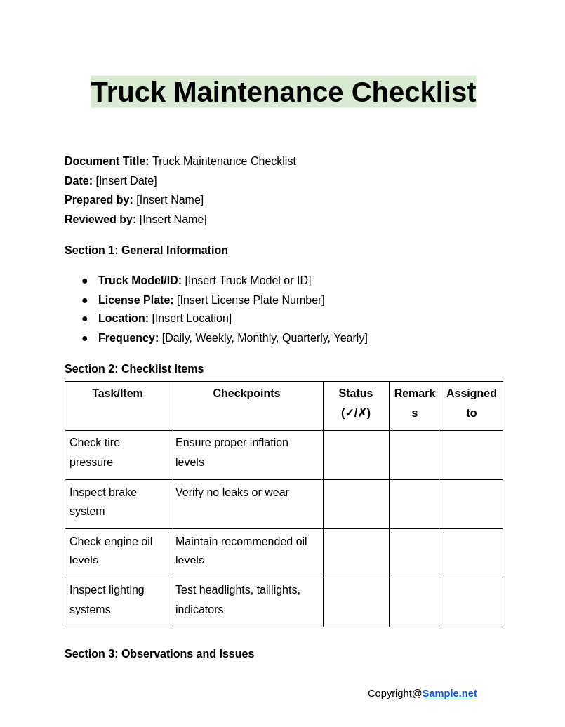 Truck Maintenance Checklist Google Docs 01 06 2025 10 58 AM