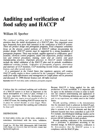 Verification of Food Safety HACCP Audit Plan
