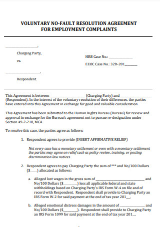 Voluntary No Fault Resolution Agreement