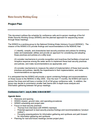 Water Security Working Group Project Plan