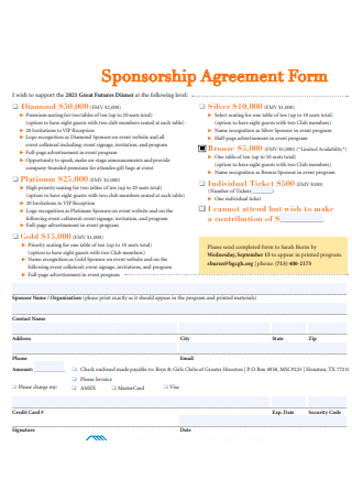 Website Sponsorship Agreement Form