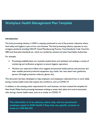 Workplace Health Management Plan
