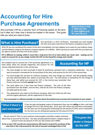 Accounting for Hire Purchase Agreements
