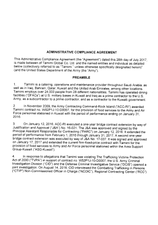 Administrative Compliance Agreement