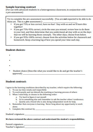 Advanced Student Learning Contract