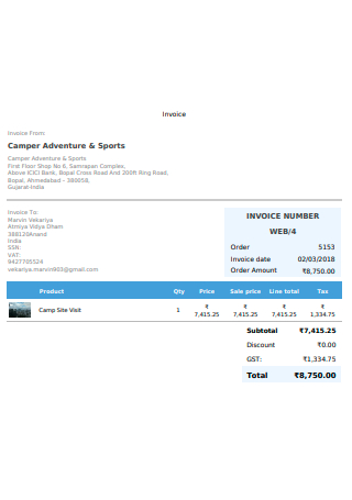 Adventure and Sports Invoice