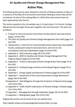Air Quality and Climate Change Management Action Plan