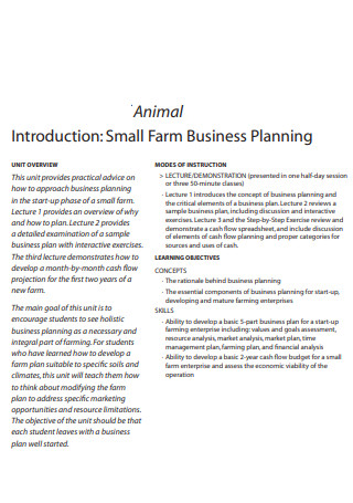 Animal Farm Small Business Plan